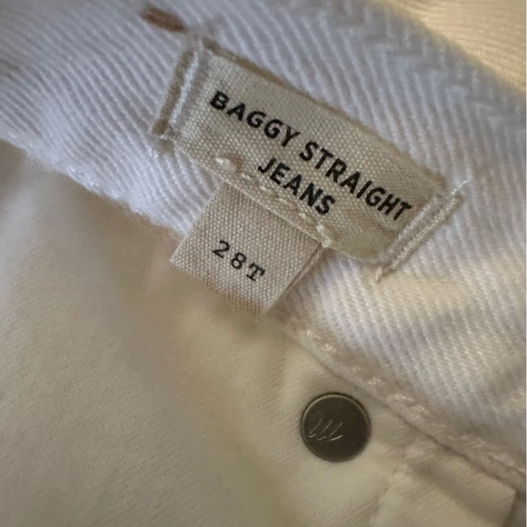 Madewell White Distressed Straight Leg Jeans size 28 T Baggy raw hem FLAW cotton - Picture 8 of 13